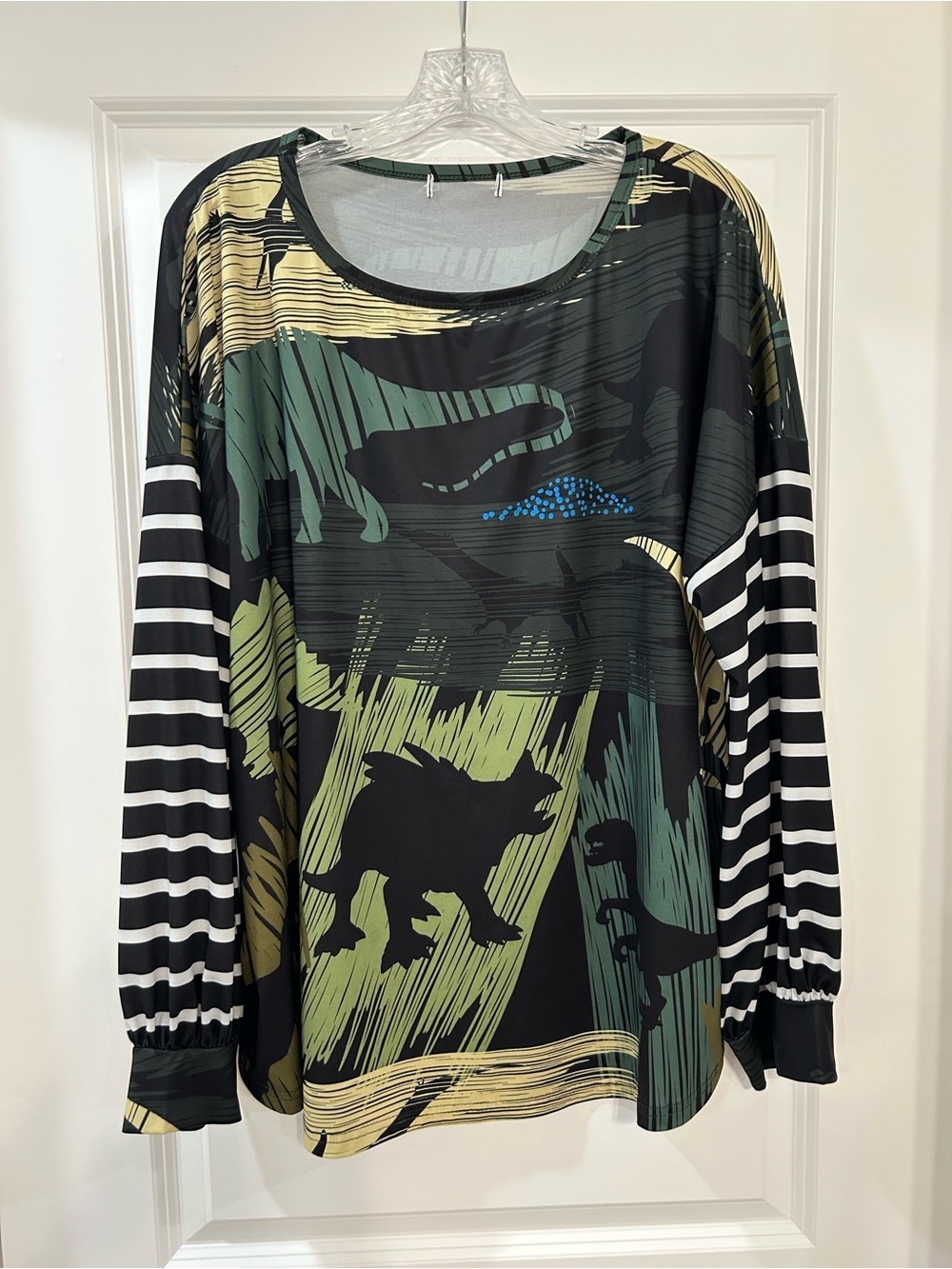 Long Sleeve Green Dinosaur Graphic Tee - Women